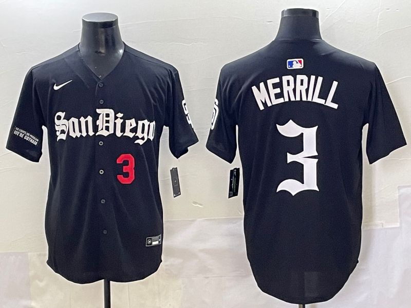 Men 2025 San Diego Padres #3 Merrill Black Five generations Joint Name Nike MLB Jersey style 5->youth mlb jersey->Youth Jersey